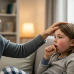 Madre tocando frente de su hijo