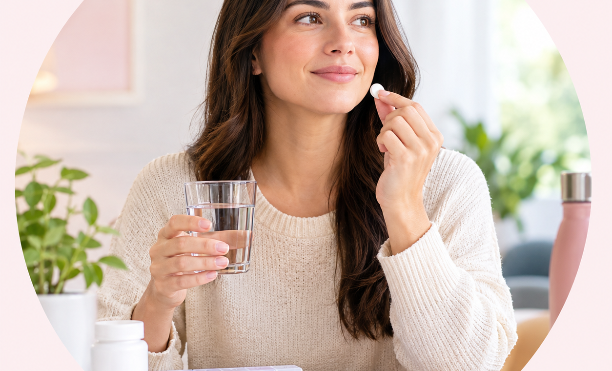 Mujer con pastillas en mano
