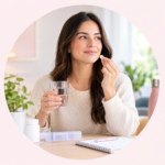 Mujer con pastillas en mano