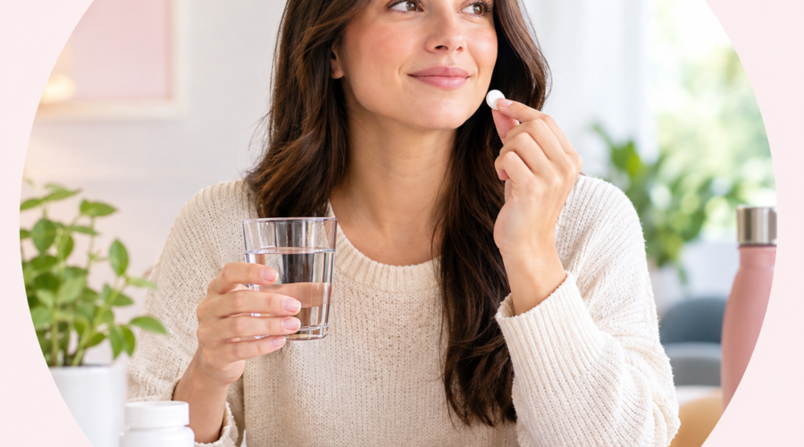Mujer con pastillas en mano